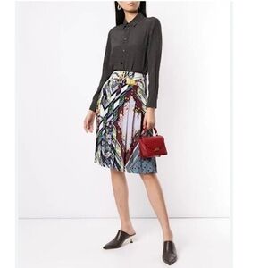 Tory Burch 100% Silk Pleated Multi Print Skirt